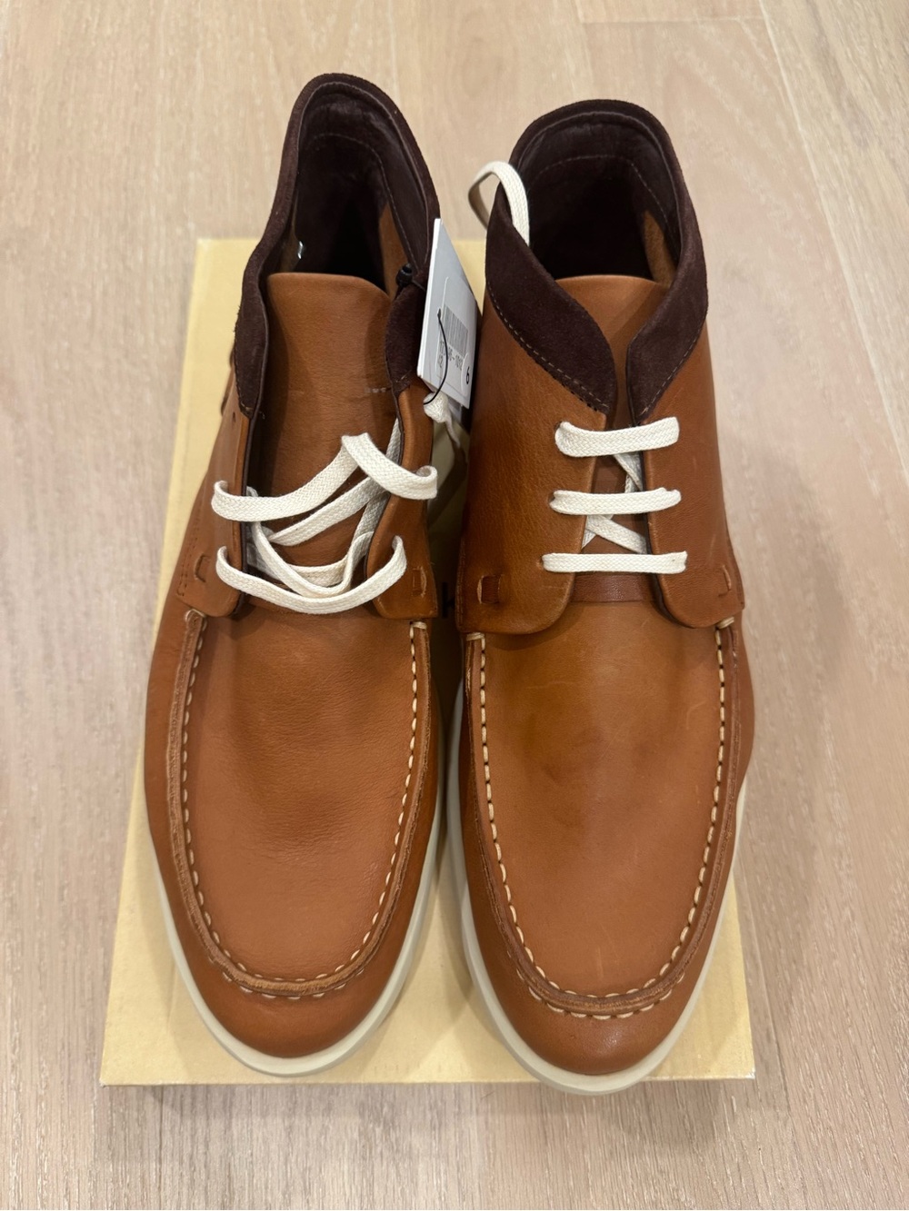 Folk Brown Leather Chukka Boots with Dark Collar and White Laces